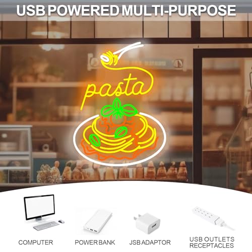 Image of Pasta Neon Signs for Wall Decor Neon Lights for Bedroom Led Business Signs Suitable for Italian Pasta Restaurant Noodle Unique Gift, Food Lovers Bedroom Restaurant Shop Party Decoration- 20.8 inchx16.5 inch