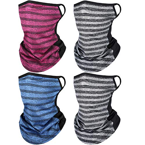 4 Pieces Ear Loops Face Bandana Neck Gaiter Unisex Seamless Ice Silk UV Protection Face Covers Balaclava Face Cover Scarf for Summer