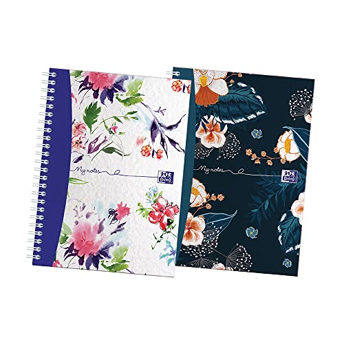 Oxford Botanics Lot de 2 carnets à spirales à couverture rigide A5 avec marge, 140 pages, compatible Scribzee Cover