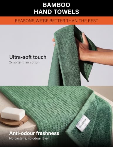 Image of DAMENSCH Unisex Premium Bamboo Blend, Ultra-Soft, Absorbent, Dual Waffle and Terry Texture Waffle Hand Towel - Ocean Blue - Pack of 2