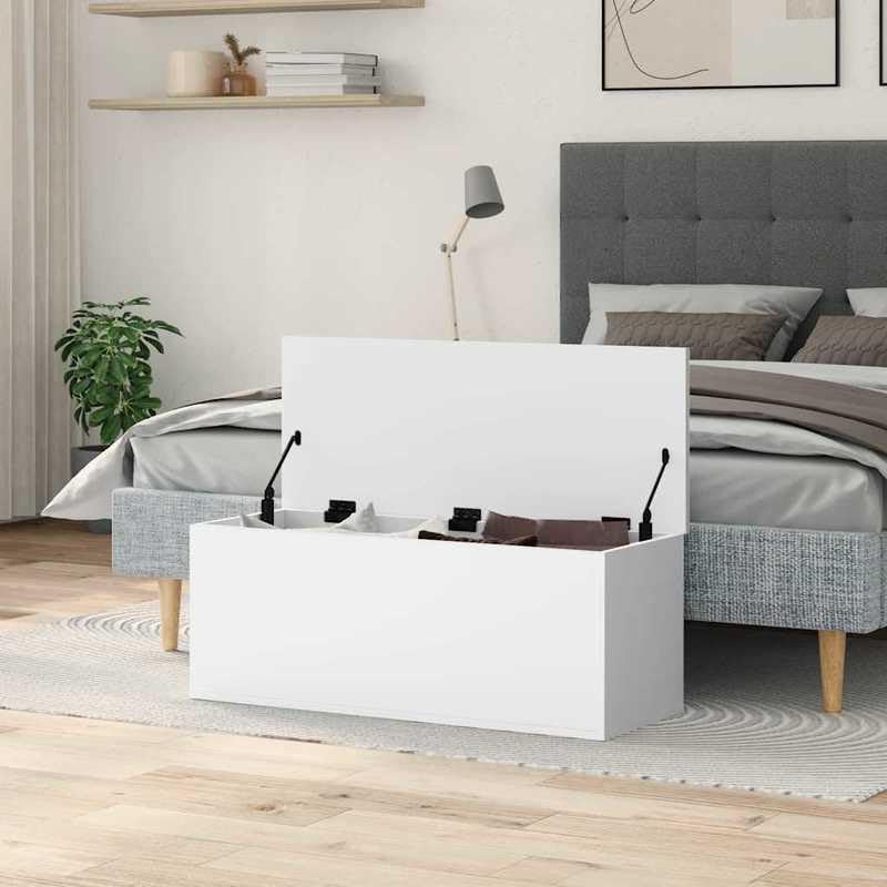 Eleganz Baúl de almacenamiento blanco 90 x 35 x 35 cm de material de madera - Baúl estable para salón, dormitorio o pasillo - Solución de almacenamiento que ahorra espacio