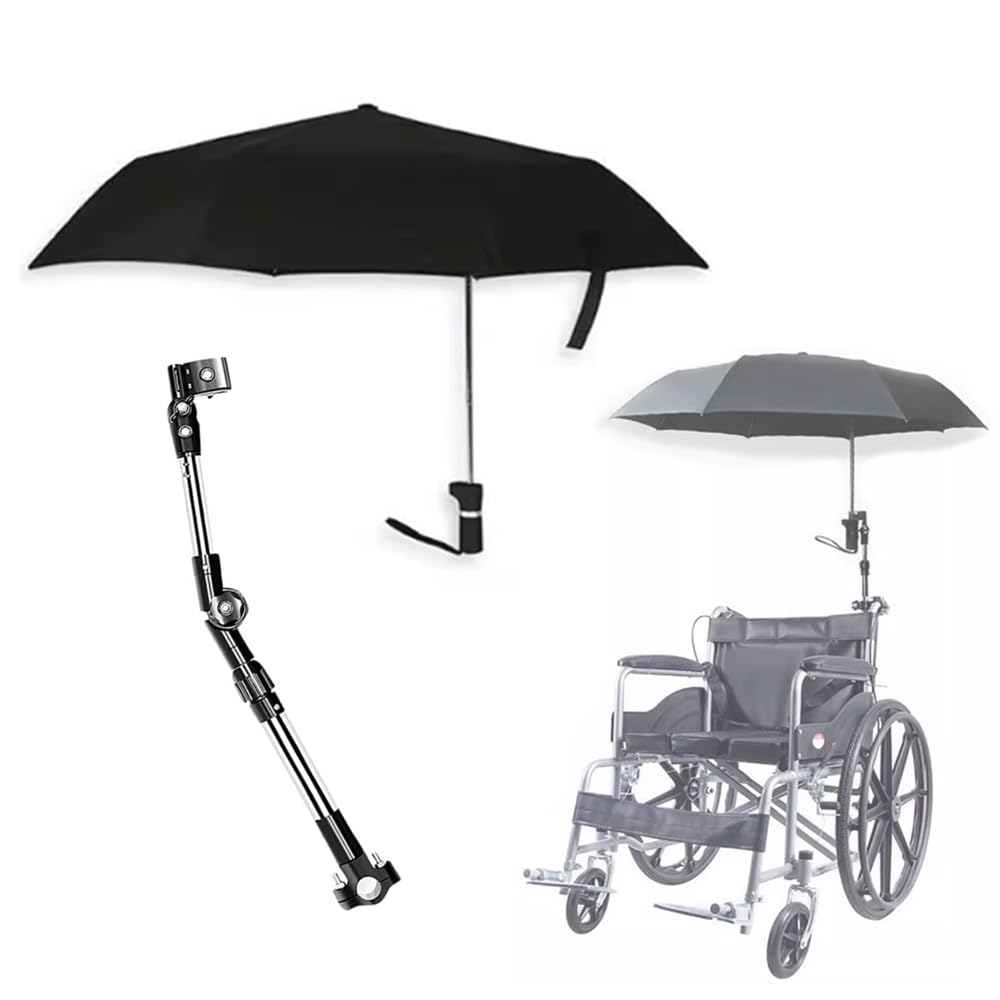 Rollstuhlschirm mit Halter – verstellbarer Sonnenschirm und leichte Regenabdeckung für manuelle und elektrische Rollstühle