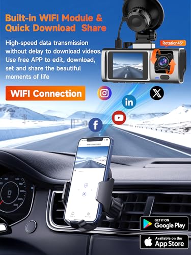 3 Channel 2.5K Dash Cam with 5GHz WiFi & APP Control, 2.5K+1080P+1080P Front Inside and Rear, Triple Dash Camera with SD Card, 24 Hours Parking Mode, Loop Recording, Night Vision - image 3