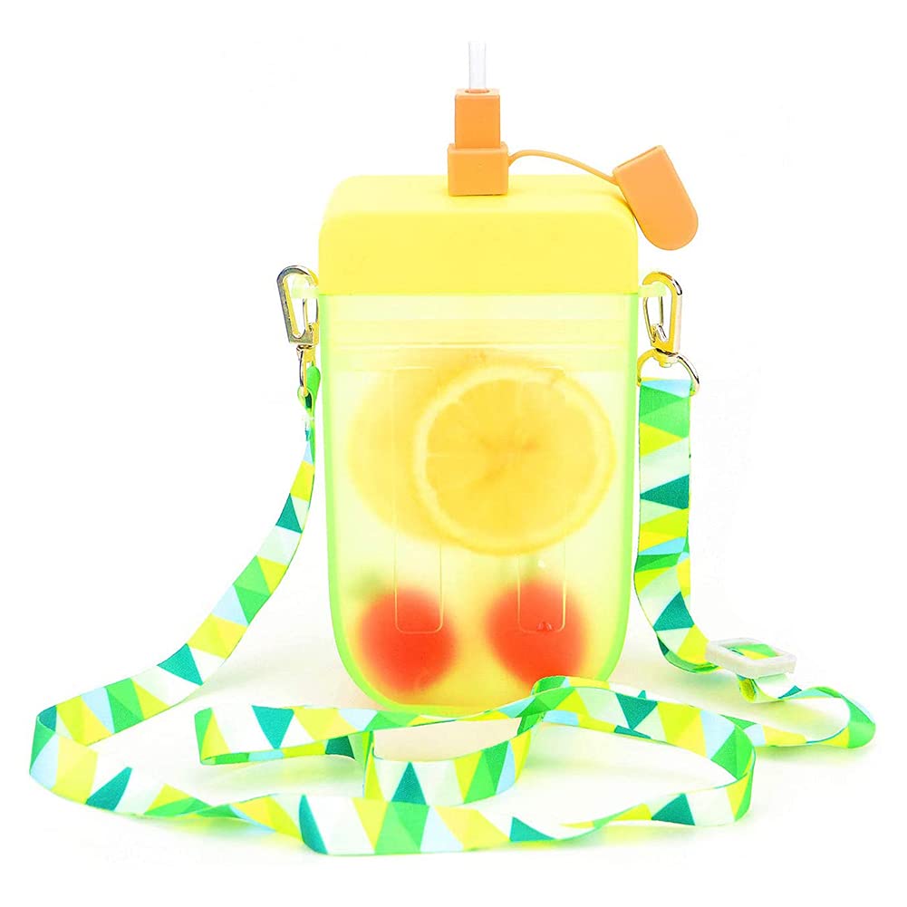 Uposao 300ml Cute Straw Cup New Plastic Popsicle Shape Water Bottle BPA Free Transparent Juice Drinking Cup Suitable for Adult &Children