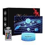 Sonnen System 3D Illusion Lampe, 3D Nachtlicht mit 16 Farben Ändern und Fernbedienung, Geburtstags und Weihnachtsgeschenke für Kinder(Sonnen System)
