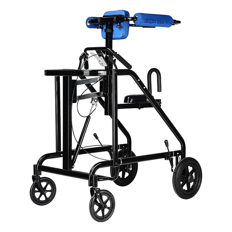 Adjustable Height 4-Wheel Walker Adult Walker for Seniors Hemiplegia Rehabilitation Standing Frame,Standing Walker,Anti Recline, Lower Limb Training Anti-Tilt Walking Aid 220lbs