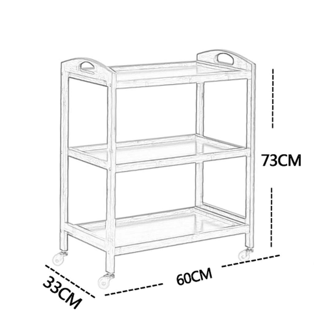Carritos de Servicio de 3 Niveles, Carrito de Comedor con Soporte de Madera, Bandeja de Madera Maciza, 4 Ruedas universales con Bloqueo para Cocina, hoteles, restaurantes y residen