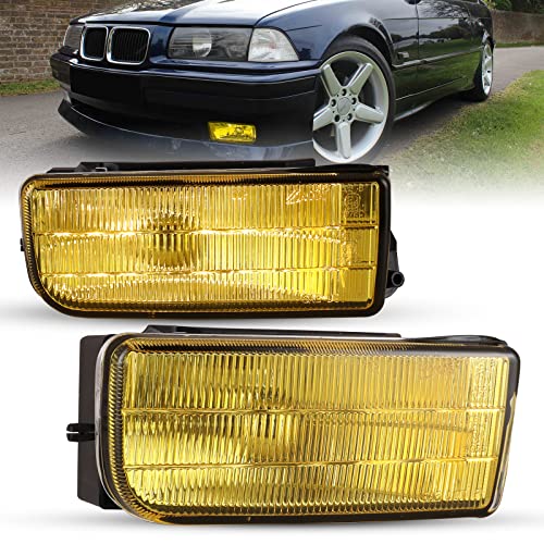 AUTOFREE Fog Lights Assembly Compatible with BMW E36 / M3 3 Series 1992 1993 1994 1995 1996 1997 1998 1999 Fog Lamps Replacement with H1 12V 55W Bulbs-1 Pair (Yellow Glass Lens)
