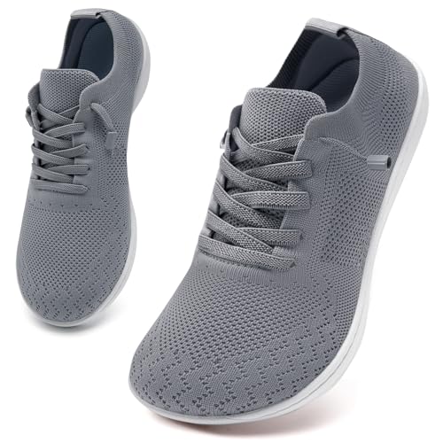 SDYJQS Women's Transitional Barefoot Shoes Minimalist Slip Resistant Wide Toe Tennis Walking Shoes Lightweight Breathable Fashion Running Sneakers for Beginners Light Gray 7.5