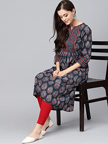 Image of INDO ERA Womens Cotton Straight Fit Embroidered Ethnic Kurta (KT0RP5451)