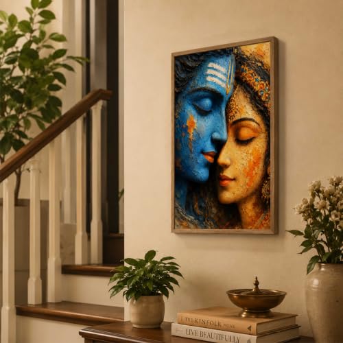 Image of Livin'luxe Shiv Parvati Face Wall Painting for Living Room Bedroom Hall Office Decor, Devotional Artwork with Sparkle Laminate and Premium Wooden Synthetic Frame (25.5 x 37.5 Inch) NXL01-4112