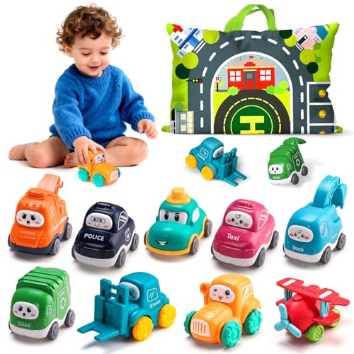 Image of ALASOU 9 PCS Baby Cranes Car Toys for 1 Year Old Boy with Playmat/Storage Bag|1st Birthday Gift for Toddler Toys 1-2|Baby Toys 1 Year Old Boy Gifts for Infant 12 18 Months