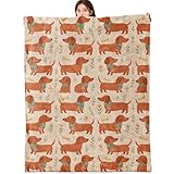 vnlvnl Cute Dachshund Dog Blanket Lightweight Flannel Blankets Gifts for Pet Lovers with Cartoon Puppy and Floral Printed Throw for Couch Chair Office Bedroom Fall Winter Decor, 60x50inch