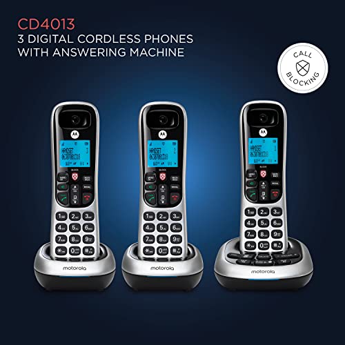 Image of Motorola CD4013 Digital Cordless Phone with Answering Machine with 3 Handsets, Silver