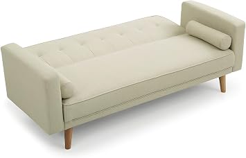 3 Seater Sofa Bed with Detachable Armrests, Cream White | Click Clack Sofa Bed with Fireproof Sponge, Breathable Linen Guest Bed for Living Room, Apartment, Bedroom, Home Office