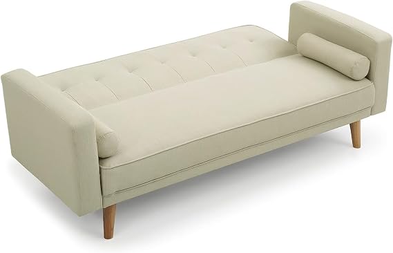 3 Seater Sofa Bed with Detachable Armrests, Cream White | Click Clack Sofa Bed with Fireproof Sponge, Breathable Linen Guest Bed for Living Room, Apartment, Bedroom, Home Office