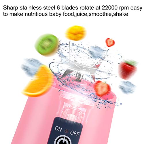 Image of 6 Blade USB Juicer Bottle - Portable Electric Juice Maker Mixer Blender Grinder, Rechargeable Shake Fruit & Vegetable Blender (Black)