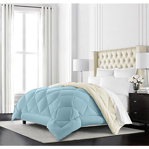 Beckham Hotel Collection Goose Down Alternative Reversible Comforter - All Season - Premium Quality Luxury Comforter - King/Cal King - Sky Blue/Ivory Cover