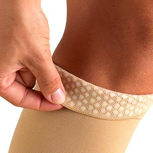 Image of Truform Women's Compression Stockings, 15-20 mmHg, Thigh High Length, Closed Toe, Opaque, Beige, Large