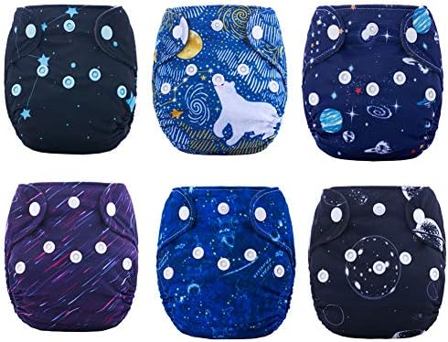 Thank u Mom Cloth Diapers Newborn All in One for Full Term or Preemie Babies or Smaller Infants 6Pack (Space Mysteries)