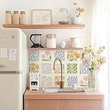 Photo Gallery alwayspon piastrelle autoadesive da parete in vinile, 25 pezzi, 15 cm, autoadesive, per pavimenti in vinile, impermeabili, paraspruzzi per cucina, bagno, motivo floreale