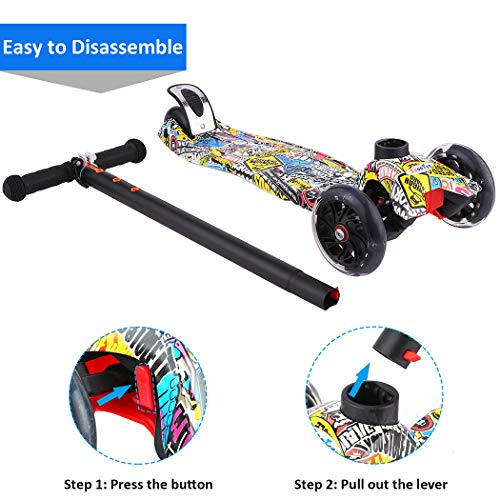 Scooter for Kids with Light Up 3-Wheels for Toddlers,Adjustable Height Lean to Steer with Extra-Wide Deck PU LED Flashing Wheels Kick Scooter for Boys Girls from 3-12 Years Old,Capacity 110lb