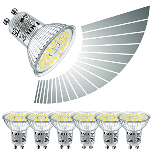 EACLL GU10 LED Bulbs Dimmable 6W Cool White 6000K Light Replace 65W PAR16 Halogen. 620LM Energy Saving Light Source, Continuous Dimming via Dimmer, 120°Wide Beam Angle, Flicker-Free Spotlight, 6 Pack