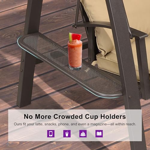 Image of PURPLE LEAF 2-Seat Porch Swing with Adjustable PVC Canopy Metal Patio Bench Glider Swing Bed Outdoor Swing Chair with Stand and Side Cup Holder for Outside Garden Porch, Cushion and Pillows Included