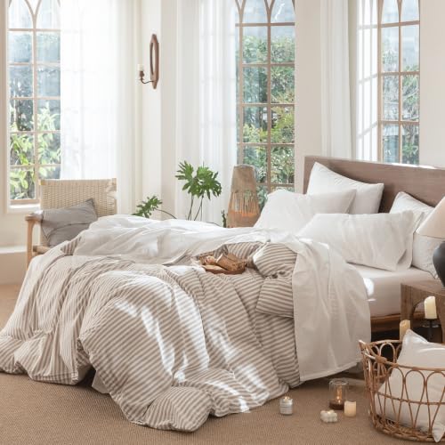 Image of MooMee Sheet Set 100% Washed Cotton Linen-Like Extra Deep Pocket Queen | Relaxed Linen-like Texture. Soft, Breathable & Lightweight Comfort. 15-19 inch Extra Deep Pocket with All-around Elastic