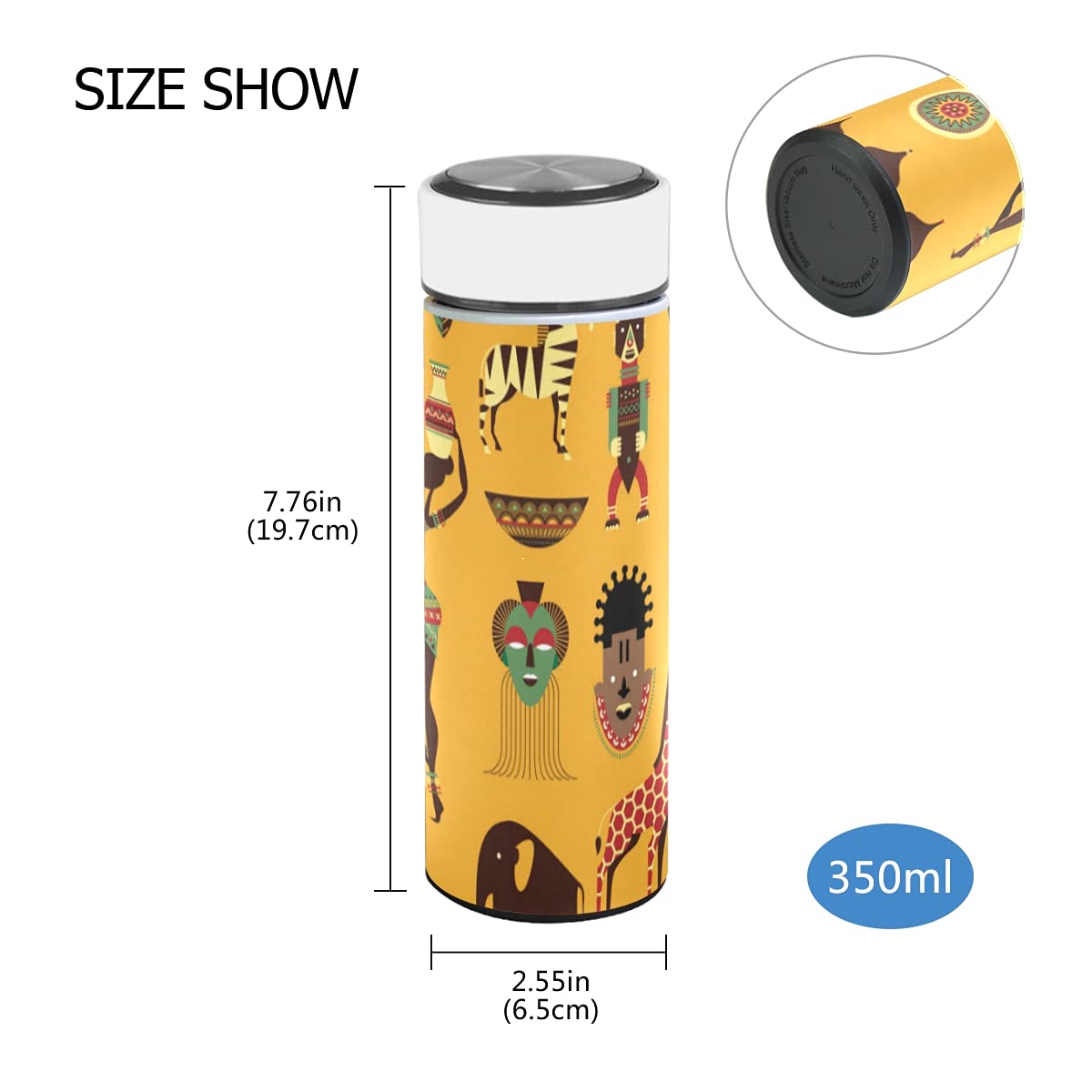 Amazon | 水筒 アフリカ 民族風 レトロ 象 麒麟 イエロー 350ml