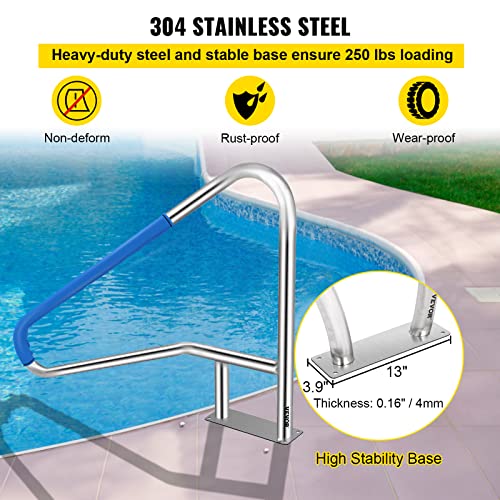 Image of VEVOR Pool Rail, 55 x 32 304 Stainless Steel, 250 lbs Load Pool Handrail