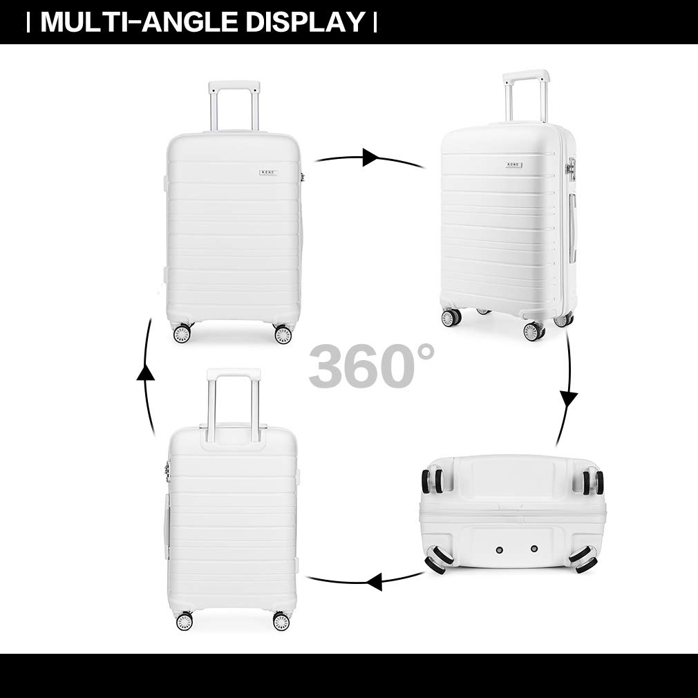 KONO Valigia Grande 76cm Rigida in Polipropilene Valigie con TSA Lucchetto e 4 Ruote Trolley da 28 Pollici, Bianco