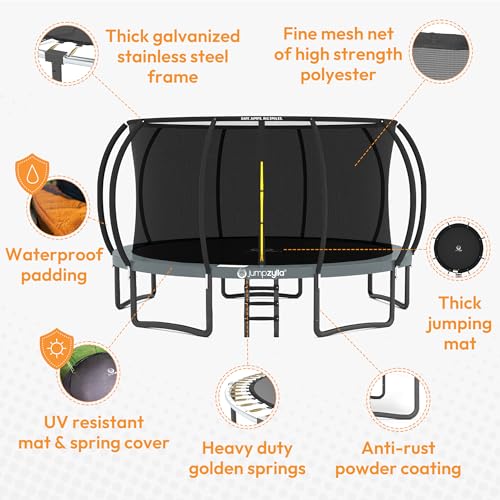 Image of JUMPZYLLA Trampoline Outdoor 8FT 10FT 12FT 14FT 15FT 16FT with Enclosure and Ladder, ASTM Approved Recreational Trampoline for Kids and Adults, Anti-Rust Coated Frame