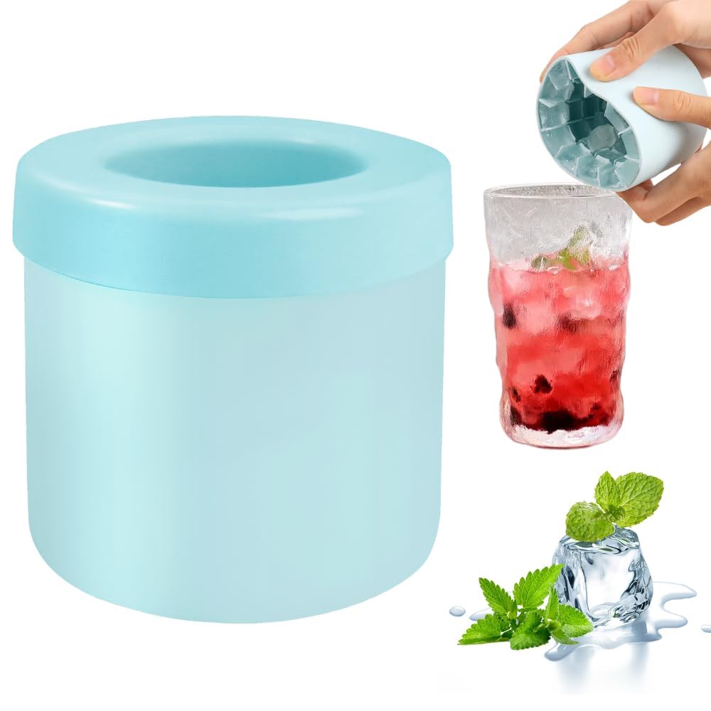 Cylinder Silicone Ice Cube Mold, New 3D Ice Cubes Maker, Decompress Ice Lattice Press-Type Easy-Release Ice Cup (Blue). (Blue)