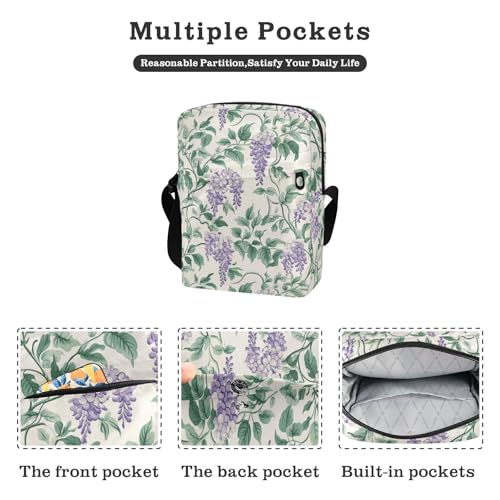 KLL Vintage Wisteria Flower Retro small messenger bag for men Vegan Leather over the shoulder bags for men Travel Woman Handbag Shoulder Strap2