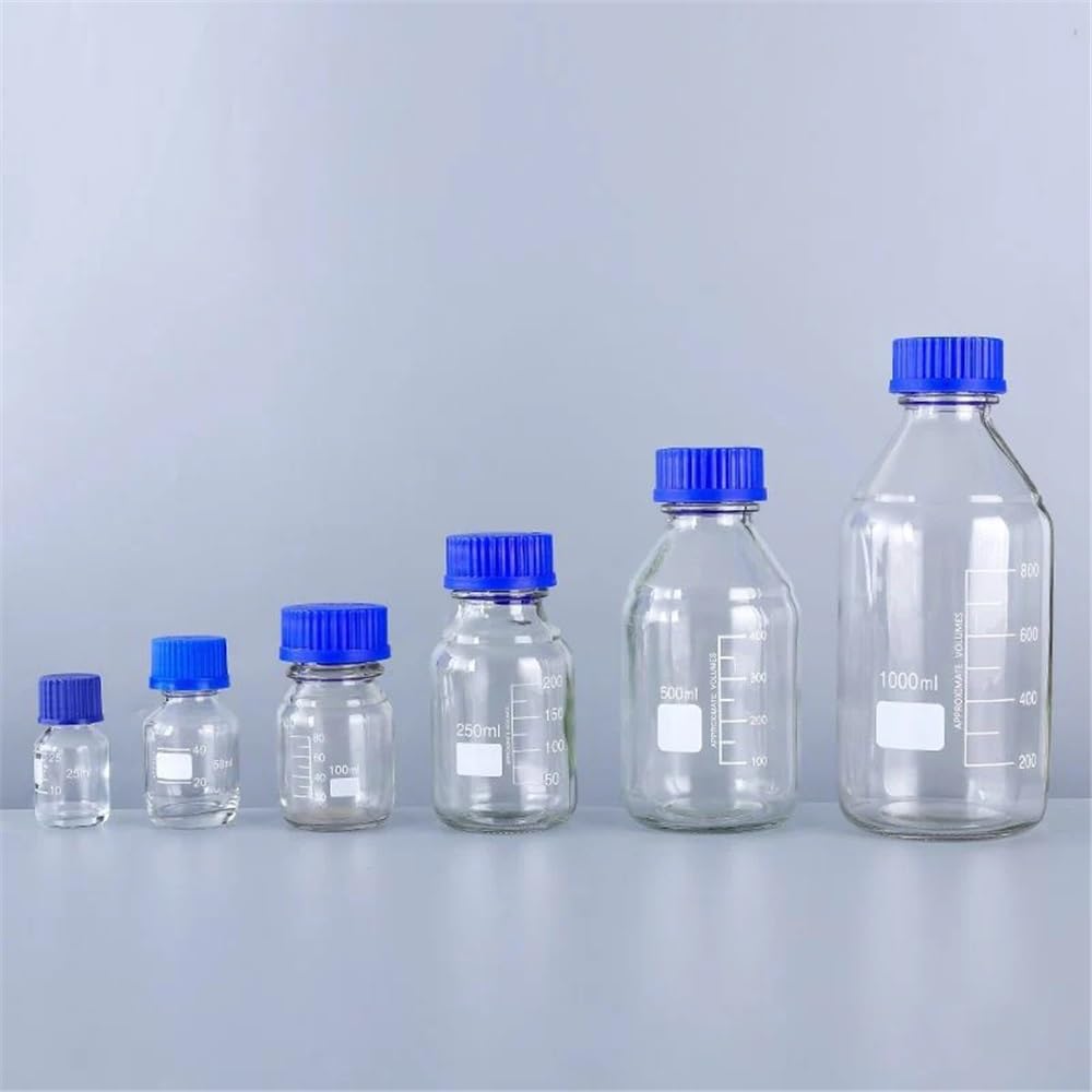 Laborausstattung und -bedarf Messflasche for Reagenzien mit blauem Deckel, transparente/braune Probenflasche aus Glas, 50 ml/100 ml/500 ml/1000 ml/2000 ml