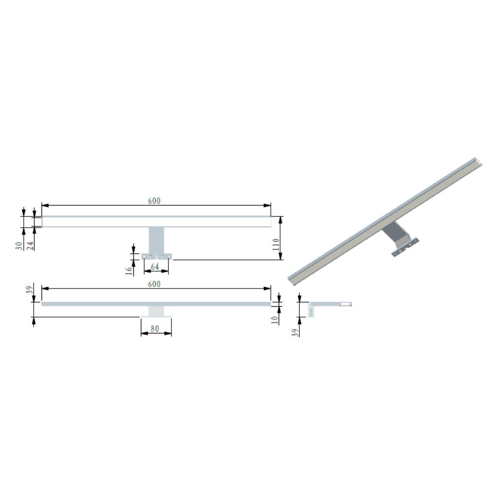 LED 3 Farben in 1 Badleuchte Badlampe Spiegellampe Spiegelleuchte 230V, Länge:600mm