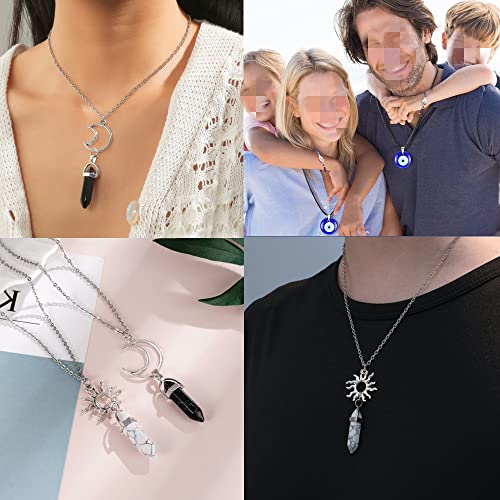 10 Pcs Crystals Pendant Necklace For Women Girls Chakra Healing Necklace, Tree Of Life Wire Wrapped Healing Crystal Stone Necklace, Evil Eye Necklace, Hexagonal Crystal Necklaces, Sun Moon Pendants #TOP6