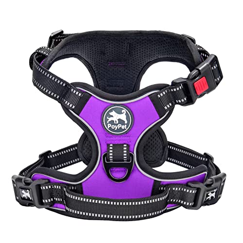 PoyPet No Pull Dog Harness with Neck Release Buckle, Reflective No-Choke Harness with 2 Leash Clip