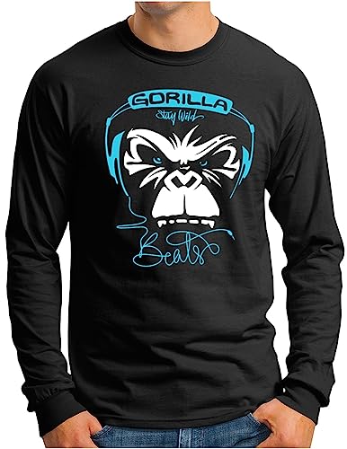 T-shirt manches longues homme Gorilla Headphone OM3 | Tee shirt noir DJ Ape S au 4XL