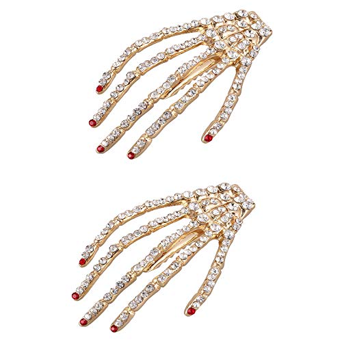 BinaryABC Halloween Punk Skeleton Hair Clip,Gothic Skeleton Hands Bone Hair Clip,Halloween Devil Claw Clip Alligator Barrettes Hair Accessories,2Pcs