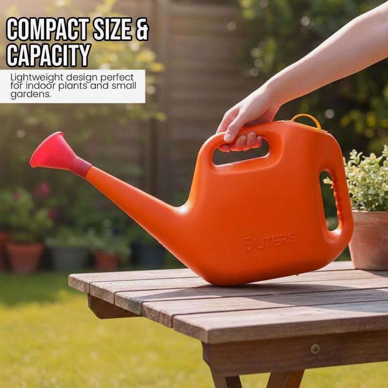 Image of Amazon Brand - Umi 5 Litre Plastic Watering Can for Plants | Garden & Indoor Plant Watering Can with Sprinkler Spout | Lightweight Watering Jug for Balcony, Home Gardening & Outdoor Use (Orange)