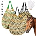 Zquilabon 3 Pack Slow Feed Hay Nets for Horses, 40-Inch Durable Mesh Hay Bags with Carabiners and Gloves, Durable Hanging Hay Net for Goat Sheep, Livestock Hay Feeder for Stable Trailer Pasture