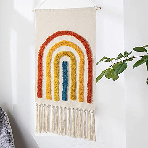 Handwoven Bohemian Style Hanging Tassel Wall Art Boho Tapestry For Home Decoration Wall Decor Bedroom Decor(Size 70×50+20CM Tassel) (3 Printed Color)