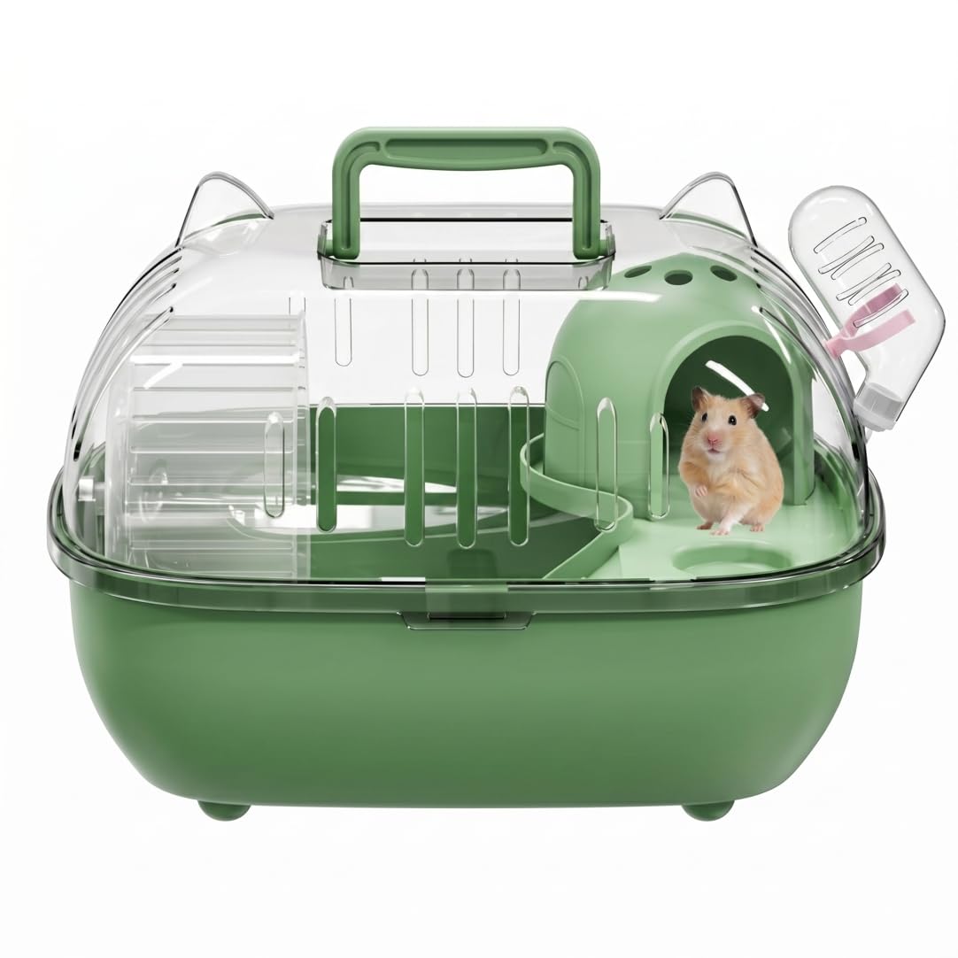 Cage de transport transparente en plastique vert pour hamster et petits animaux