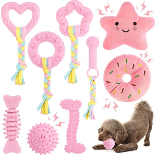 Guiqulai 9Pack Pink Puppy Toys for Teething Treat...