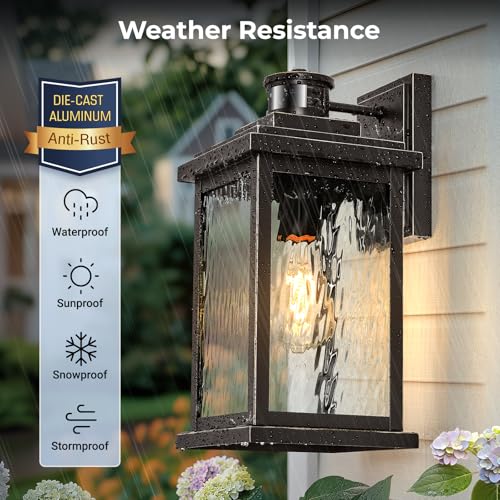 Image of VIANIS Advanced Motion Sensor Light Outdoor, E26 Exterior Lighting Fixtures | Easy-to-Install, Durable Aluminum, Water Glass, Waterproof Large Bronze Porch Lights Outdoor for Porch, Garden, Front Door