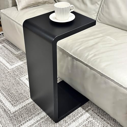 Mesa auxiliar en C de madera estrecha y extraíble para sofá y cama