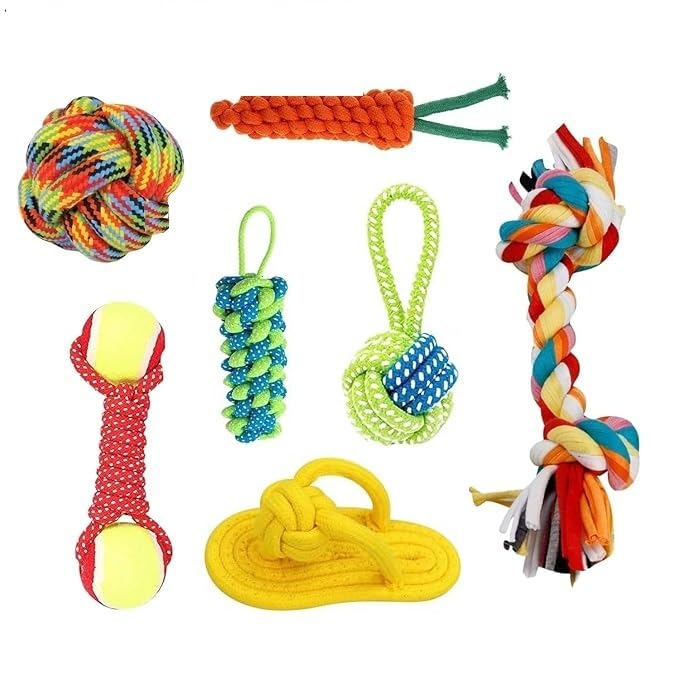Image of Dog Rope Toys + Chew Toys, Combo (Pack of 7)