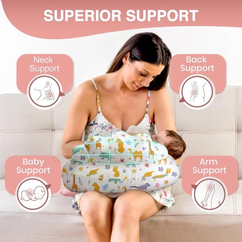 Image of PILLANI Nursing Pillow for Breastfeeding, Breast Feeding Pillow with Security Fence for Enhanced Comfort, Baby Registry Search, Removable Cotton Cover, Adjustable Waist Strap, Newborn Pillow Supplies